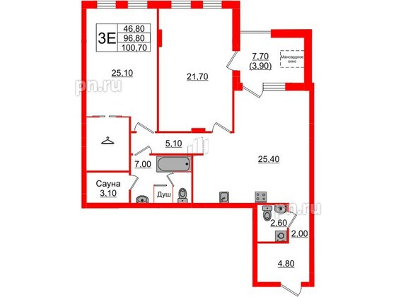 Квартира в ЖК «Вдохновение» ЭКОквартал «Русская Европа», 2 комнатная, 100.7 м², 10 этаж