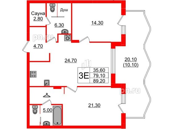 Квартира в ЖК «Вдохновение» ЭКОквартал «Русская Европа», 2 комнатная, 89.2 м², 10 этаж