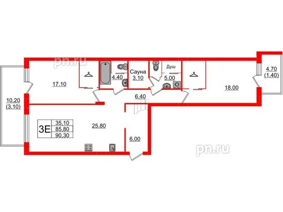 Квартира в ЖК «Вдохновение» ЭКОквартал «Русская Европа», 2 комнатная, 90.3 м², 8 этаж