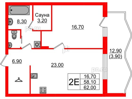 Квартира в ЖК «Вдохновение» ЭКОквартал «Русская Европа», 1 комнатная, 62 м², 11 этаж