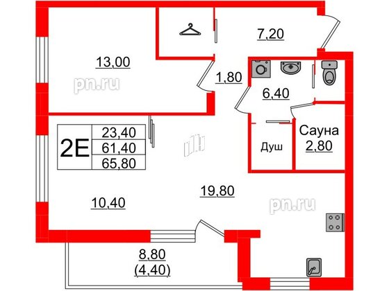Квартира в ЖК «Вдохновение» ЭКОквартал «Русская Европа», 2 комнатная, 65.8 м², 8 этаж