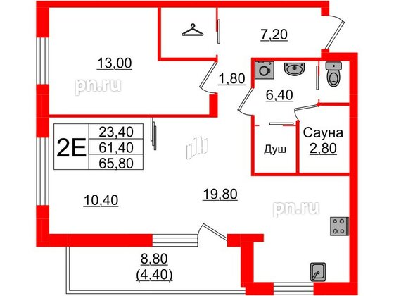 Квартира в ЖК «Вдохновение» ЭКОквартал «Русская Европа», 2 комнатная, 65.8 м², 10 этаж