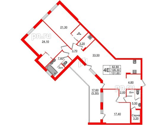 Квартира в ЖК «Вдохновение» ЭКОквартал «Русская Европа», 3 комнатная, 131.6 м², 10 этаж