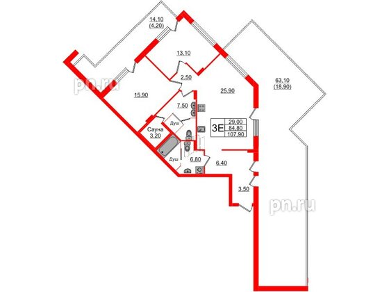Квартира в ЖК «Вдохновение» ЭКОквартал «Русская Европа», 2 комнатная, 107.9 м², 10 этаж
