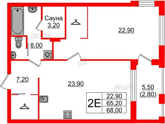 Квартира в ЖК «Вдохновение» ЭКОквартал «Русская Европа», 1 комнатная, 68 м², 6 этаж