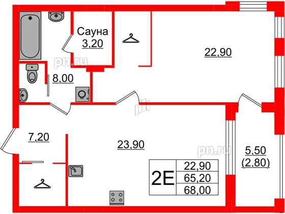 Квартира в ЖК «Вдохновение» ЭКОквартал «Русская Европа», 1 комнатная, 68 м², 7 этаж