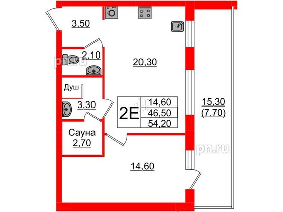 Квартира в ЖК «Вдохновение» ЭКОквартал «Русская Европа», 1 комнатная, 54.2 м², 7 этаж