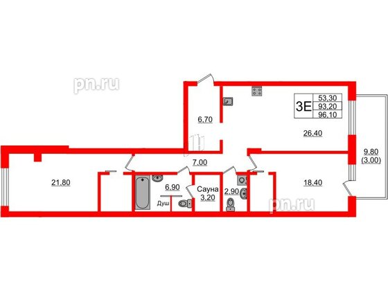 Квартира в ЖК «Вдохновение» ЭКОквартал «Русская Европа», 2 комнатная, 96.1 м², 9 этаж