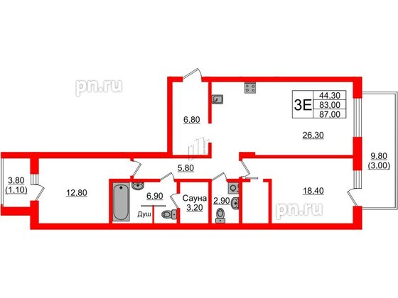 Квартира в ЖК «Вдохновение» ЭКОквартал «Русская Европа», 2 комнатная, 87 м², 10 этаж