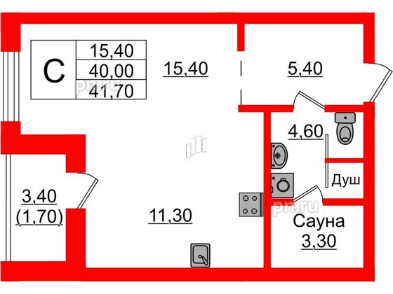 Квартира в ЖК «Вдохновение» ЭКОквартал «Русская Европа», студия, 41.7 м², 9 этаж
