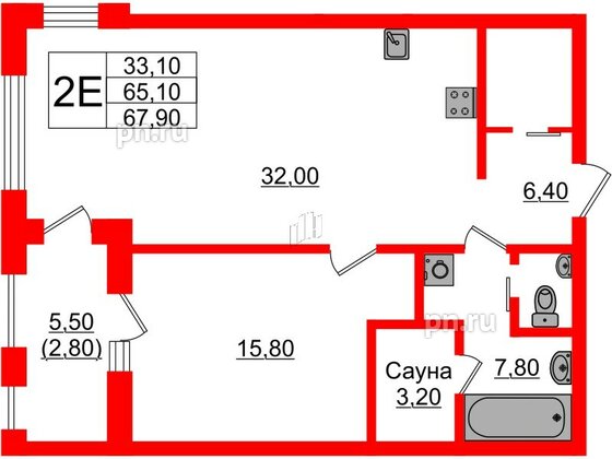 Квартира в ЖК «Вдохновение» ЭКОквартал «Русская Европа», 2 комнатная, 67.9 м², 10 этаж