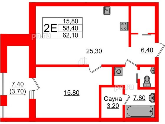 Квартира в ЖК «Вдохновение» ЭКОквартал «Русская Европа», 1 комнатная, 62.1 м², 11 этаж