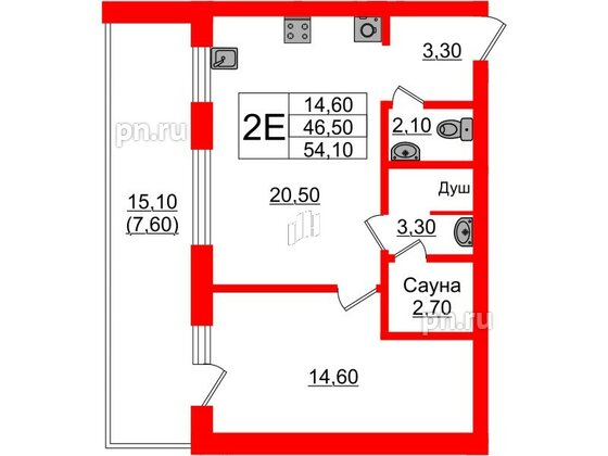 Квартира в ЖК «Вдохновение» ЭКОквартал «Русская Европа», 1 комнатная, 54.1 м², 9 этаж