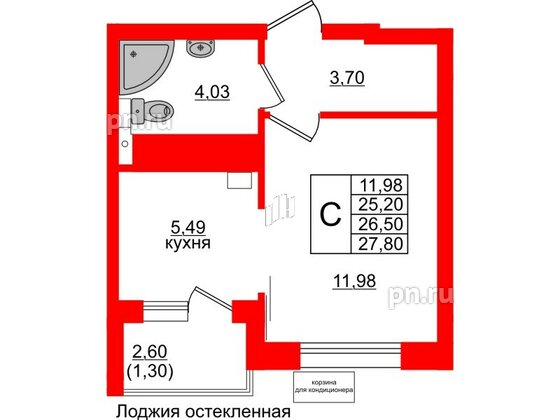 Квартира в ЖК Lake City-11, студия, 26.5 м², 6 этаж