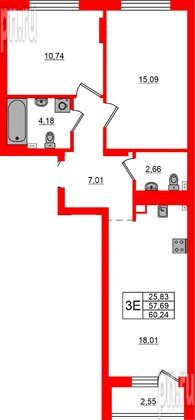 Квартира в ЖК «Новая история», 2 комнатная, 60.24 м², 5 этаж