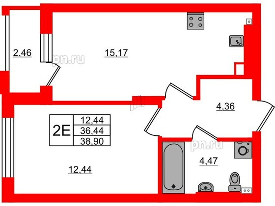 Квартира в ЖК «Новая история», 1 комнатная, 38.9 м², 4 этаж