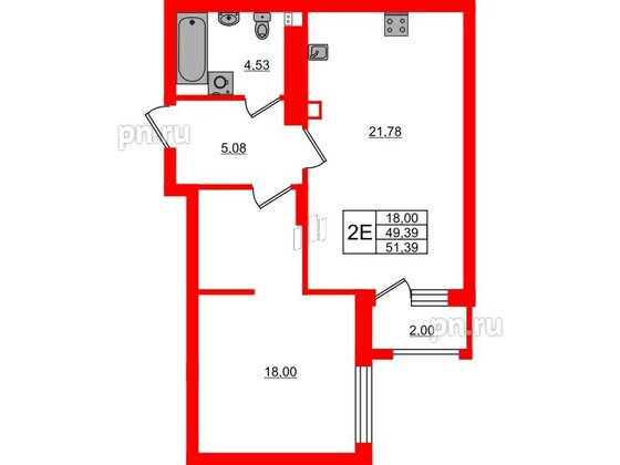 Квартира в ЖК «Новая история», 1 комнатная, 51.39 м², 3 этаж