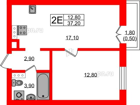 Квартира в ЖК «River Park», 1 комнатная, 37.2 м², 6 этаж