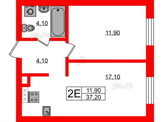 Квартира в ЖК «River Park», 1 комнатная, 37.2 м², 1 этаж