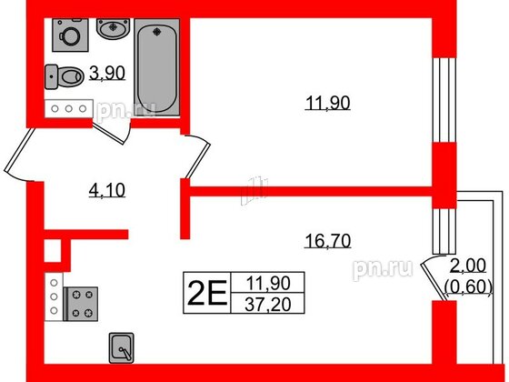 Квартира в ЖК «River Park», 1 комнатная, 37.2 м², 6 этаж