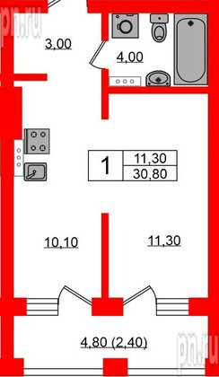 Квартира в ЖК «Ривер Парк», студия, 30.8 м², 4 этаж