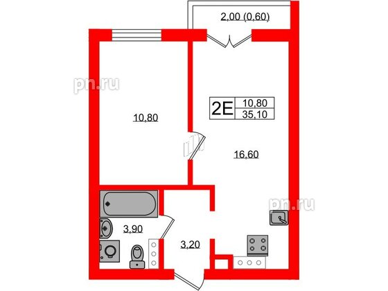 Квартира в ЖК «River Park», 1 комнатная, 35.1 м², 6 этаж