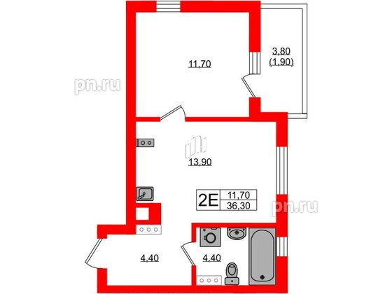 Квартира в ЖК «River Park», 1 комнатная, 36.4 м², 6 этаж