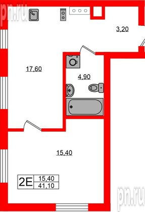 Квартира в ЖК «Ривер Парк», 1 комнатная, 41.1 м², 1 этаж