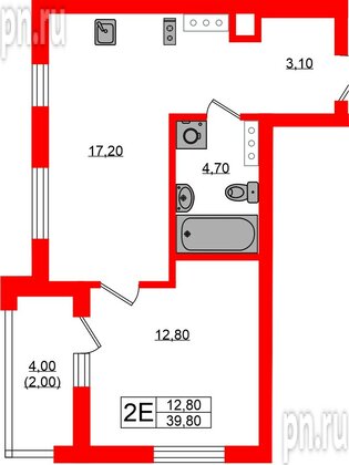 Квартира в ЖК «Речной Парк», 1 комнатная, 39.8 м², 3 этаж