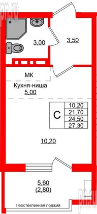 Квартира в ЖК Кроны и Волны, студия, 24.5 м², 4 этаж