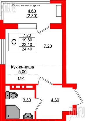 Квартира в ЖК Кроны и Волны, студия, 22.1 м², 2 этаж