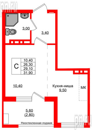 Квартира в ЖК Кроны и Волны, студия, 29.1 м², 4 этаж