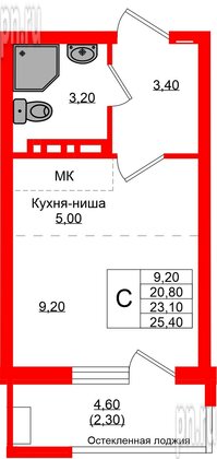Квартира в ЖК «Кроны и Волны», студия, 23.1 м², 2 этаж