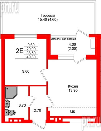 Квартира в ЖК «Кроны и Волны», 1 комнатная, 36.5 м², 1 этаж