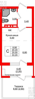Квартира в ЖК «Кроны и Волны», студия, 25 м², 1 этаж