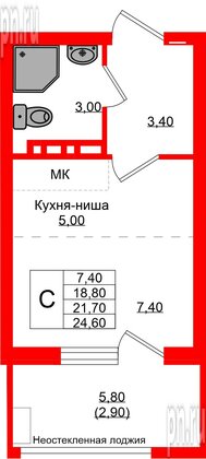 Квартира в ЖК Кроны и Волны, студия, 21.7 м², 4 этаж