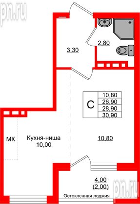 Квартира в ЖК Кроны и Волны, студия, 28.9 м², 2 этаж