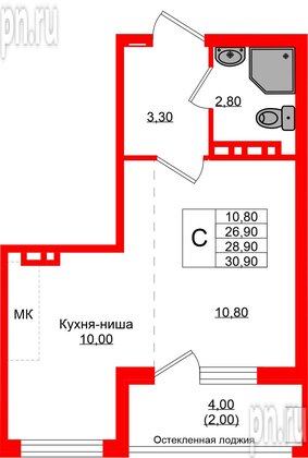 Квартира в ЖК Кроны и Волны, студия, 28.9 м², 3 этаж