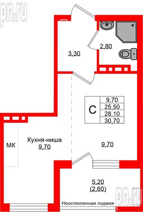 Квартира в ЖК Кроны и Волны, студия, 28.1 м², 4 этаж