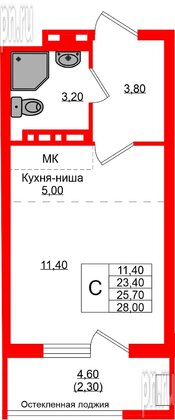 Квартира в ЖК Кроны и Волны, студия, 25.7 м², 1 этаж