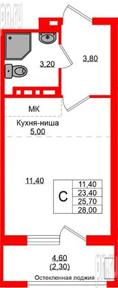 Квартира в ЖК Кроны и Волны, студия, 25.7 м², 4 этаж