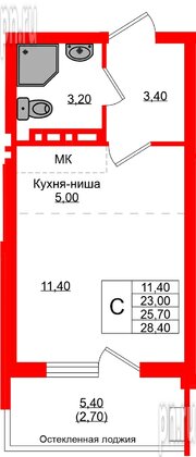 Квартира в ЖК Кроны и Волны, студия, 25.7 м², 1 этаж