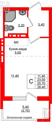 Квартира в ЖК Кроны и Волны, студия, 25.7 м², 2 этаж