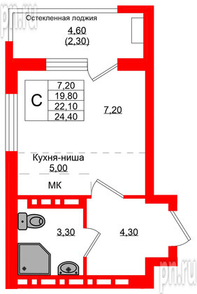 Квартира в ЖК Кроны и Волны, студия, 22.1 м², 3 этаж