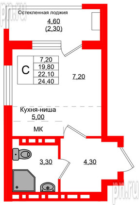 Квартира в ЖК Кроны и Волны, студия, 22.1 м², 4 этаж