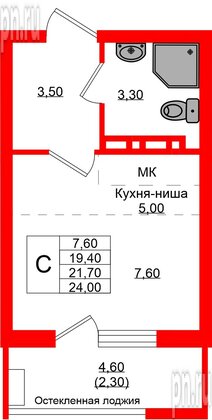 Квартира в ЖК Кроны и Волны, студия, 21.7 м², 4 этаж