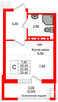 Квартира в ЖК Кроны и Волны, студия, 22.9 м², 3 этаж