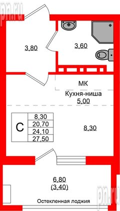 Квартира в ЖК Кроны и Волны, студия, 24.1 м², 3 этаж