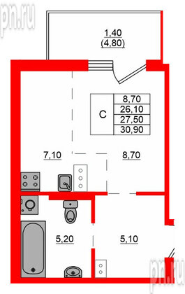 Квартира в ЖК Левада, студия, 27.5 м², 5 этаж