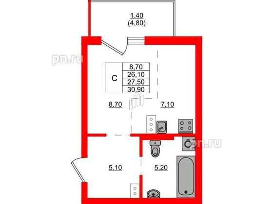 Квартира в ЖК Левада, студия, 27.5 м², 3 этаж